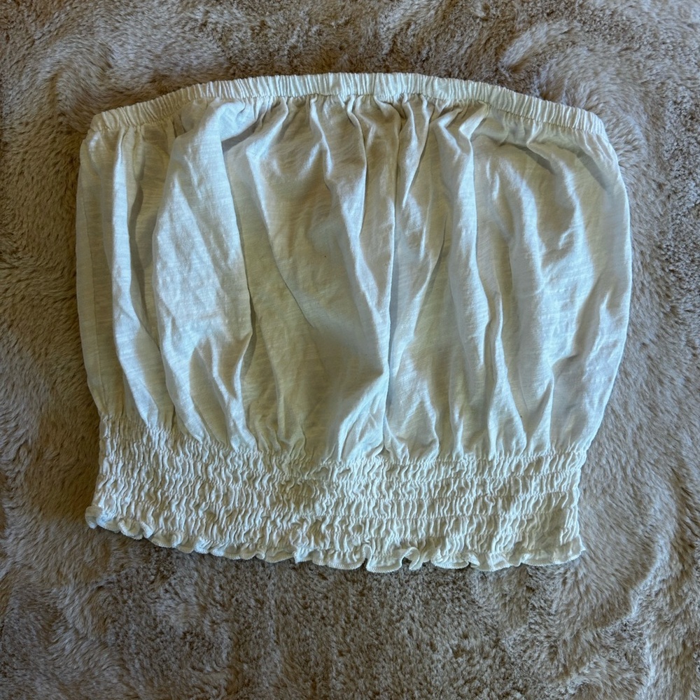 Urban Outfitters Cream Smocked Bandeau Crop Top